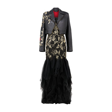 2004 Zuhair Murad Haute Couture Embroidered Dress with Leather Jacket