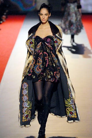 ARCHIVE - 2006 Runway Documented Christian Lacroix Floral Print Bias Cut Dress