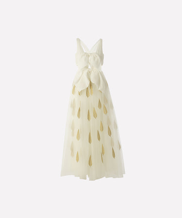 ARCHIVE - 2023 Giambattista Valli Runway Bow Bodice White Dress with Tulle Skirt