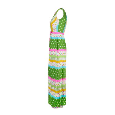 ARCHIVE - 1960s Nat Kaplan Floral Green and Pink Striped Jacket and Trouser Set