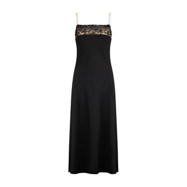 1920s Black Crepe and Cream Lace Slip Dress