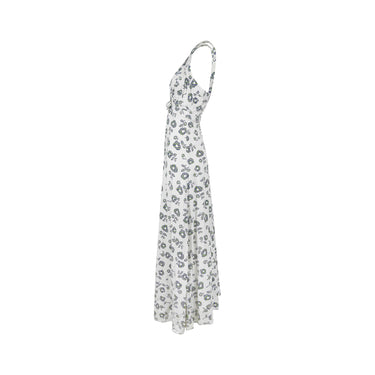 ARCHIVE - 1930s Deco Floral White Cotton Print Maxi Dress