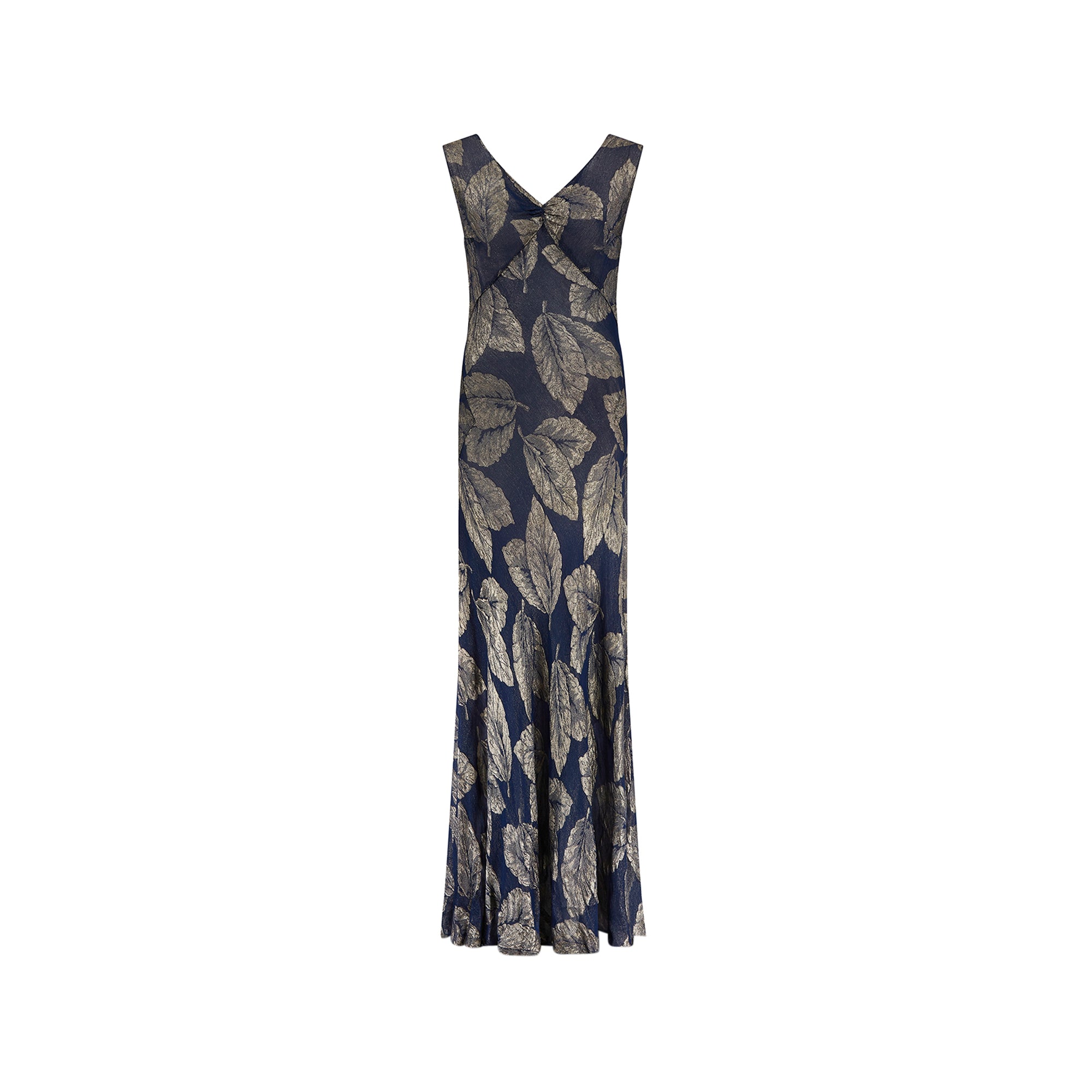 ARCHIVE - 1930s Blue and Gold Leaf Print Lame Dress CIRCA VINTAGE ARCHIVE - 1930s Blue and Gold Leaf Print Lame Dress CIRCA VINTAGE