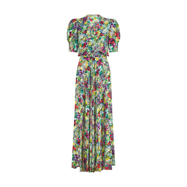 1930s Floral Crepe Maxi Tea Dress with Short Jacket