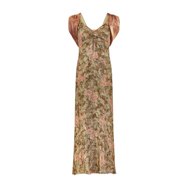 1930s Gold Floral Lame Dress with Organza Capelet