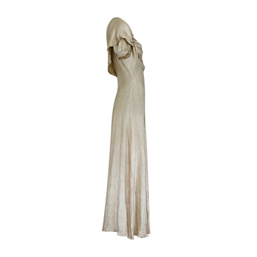 ARCHIVE - 1930s Gold Lame Dress with Ruched Bodice and Sleeve Detail