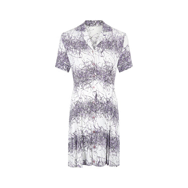 1940s White and Purple Rayon Floral Print Shirtwaister Dress