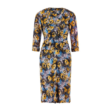 1950s Black Yellow and Blue Floral Jersey Dress Suit