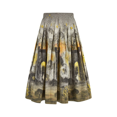 1950s Box Pleat Novelty Print Night Scene Skirt