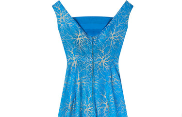 ARCHIVE - 1950s Frank Usher Jacquard Blue and Champagne Evening Dress