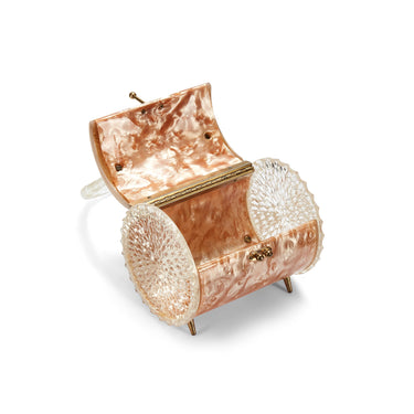ARCHIVE - 1950s Apricot and Clear Carved Lucite Barrel Florida Bag