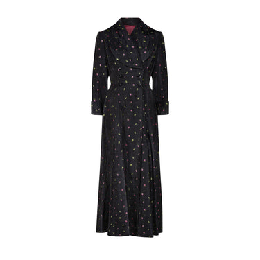 1950s Black Floral Jacquard Maxi Dress Coat
