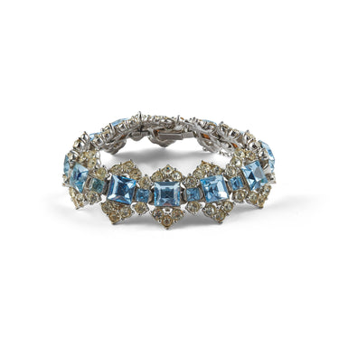 ARCHIVE - 1950s Bogoff Clear and Aquamarine Encrusted Rhinestone Bracelet