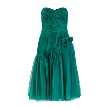 1960s French Couture Emerald Green Chiffon Strapless Dress
