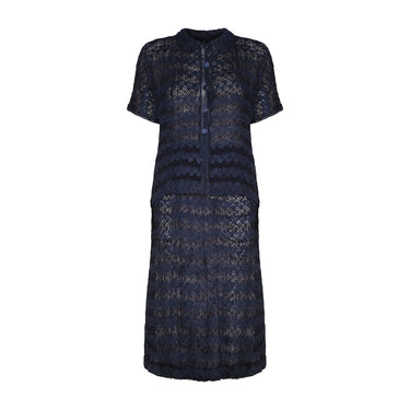 1950s Henry A La Pensée Haute Couture Navy Ribbonwork Skirt Suit