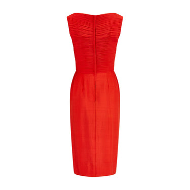 ARCHIVE - 1950s Nathan Strong Deep Orange Silk Dress Suit with Ruched Bodice