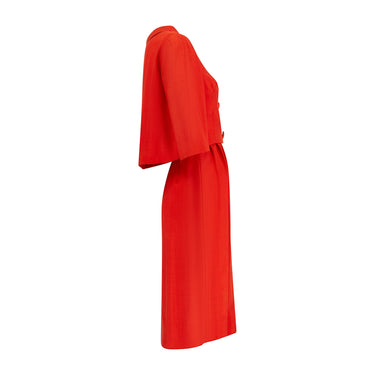 ARCHIVE - 1950s Nathan Strong Deep Orange Silk Dress Suit with Ruched Bodice