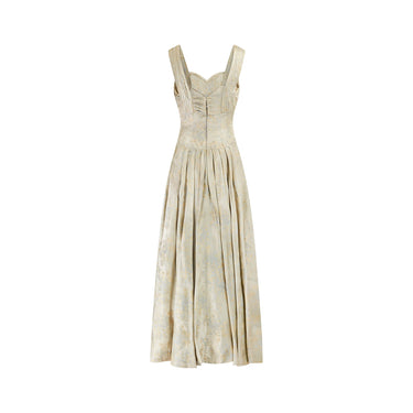 ARCHIVE - 1950s Pale Gold and Blue Brocade Ball Gown
