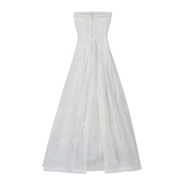 ARCHIVE - 1950s White Cotton Organza Strapless Wedding Dress