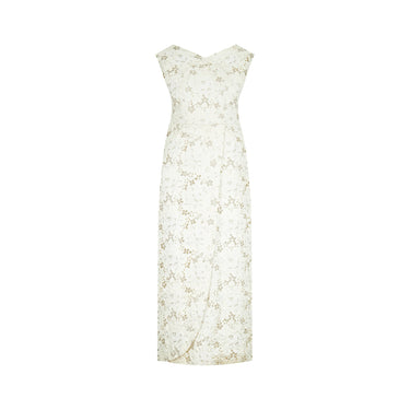ARCHIVE - 1960s White Floral Embroidered Brocade Column Dress