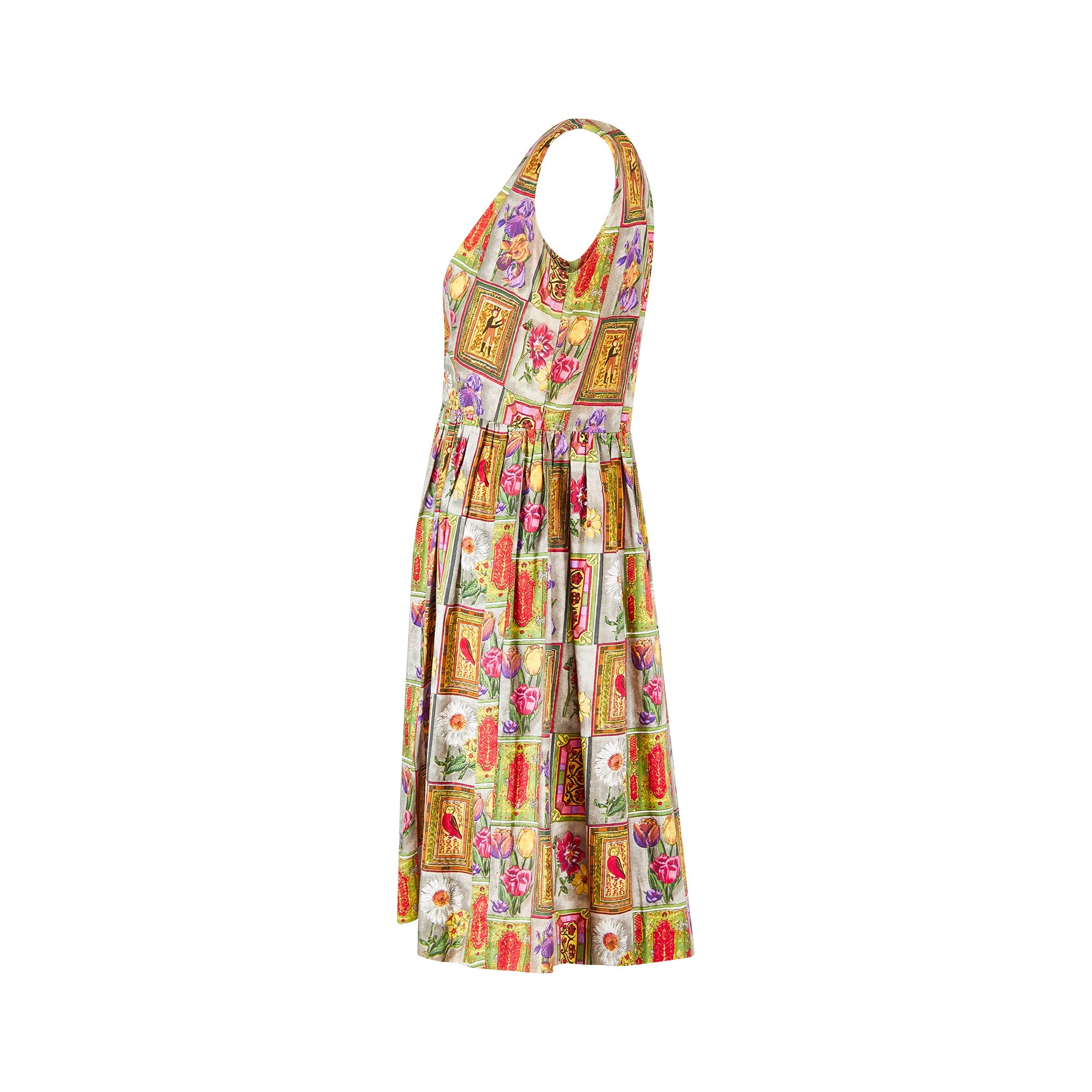 1960s Parikene Cotton Novelty Frame Print Shirtwaister Dress