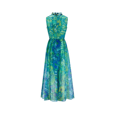 ARCHIVE - 1960s Polmarks Green and Blue Sequinned Georgette Floral Jumpsuit