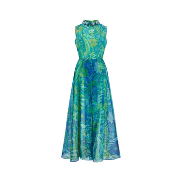 ARCHIVE - 1960s Polmarks Green and Blue Sequinned Georgette Floral Jumpsuit