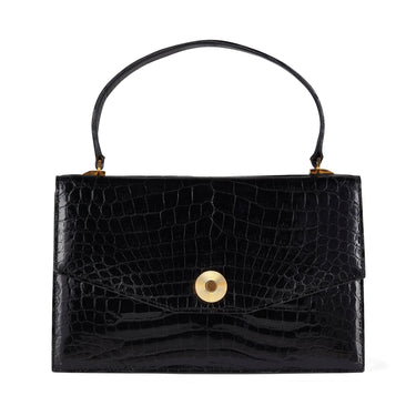 1960s Black Asprey Top Handle Crocodile Leather Bag