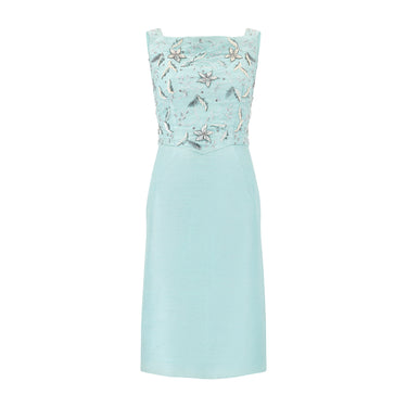 1960s Cresta Couture Turquoise Embellished Wiggle Dress