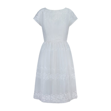 1960s Embroidered Chiffon White Short-Sleeve Dress
