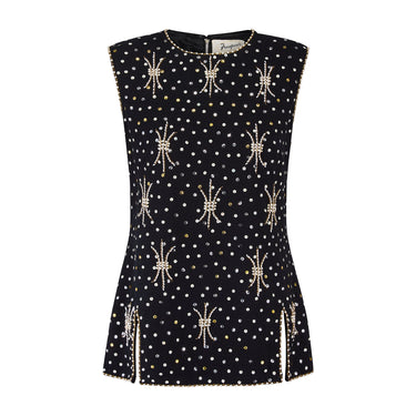 1960s Franpear Beaded and Sequinned Black Wool Tunic Top