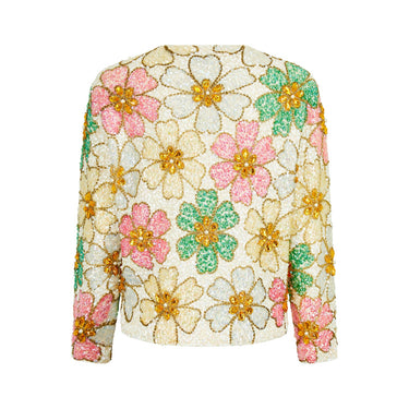 ARCHIVE - 1960s Gene Shelly Flower Wool Sequin and Bejewelled Cardigan