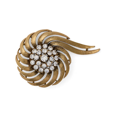 1960s Gold and Crystal Textured Brooch