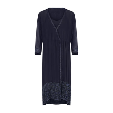 1970s Haute Couture Navy Silk Slip Dress and Beaded Jacket