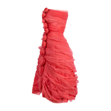 ARCHIVE - 1960s Italian Alta Moda Ruched Dress with Rose Appliques