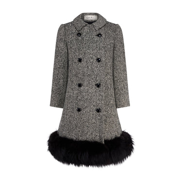 ARCHIVE - 1960s Lilli Ann Black and White Wool Tweed Coat with Black Fox Trim