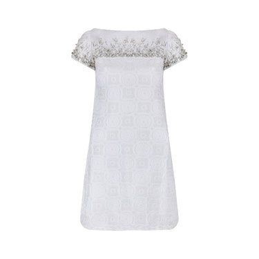 ARCHIVE - 1960s Malcolm Starr Diamante White and Silver Weave Dress