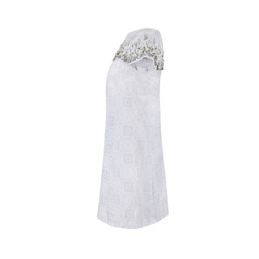 ARCHIVE - 1960s Malcolm Starr Diamante White and Silver Weave Dress