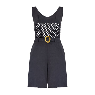 ARCHIVE - 1965 Mary Quant Documented Black Playsuit with Crochet Bodice