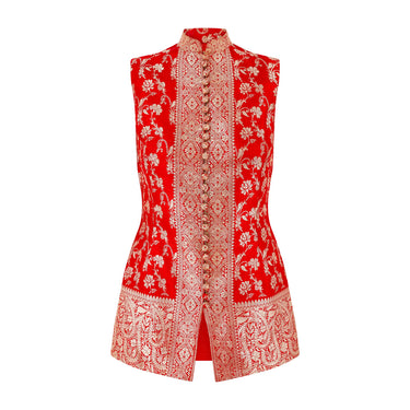 1960s Metallic Indian Gold and Red Silk Waistcoat