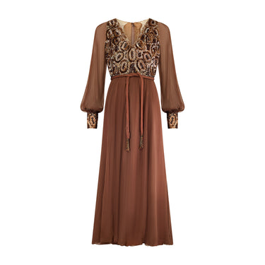1960s Sequinned Couture Made Brown Dress