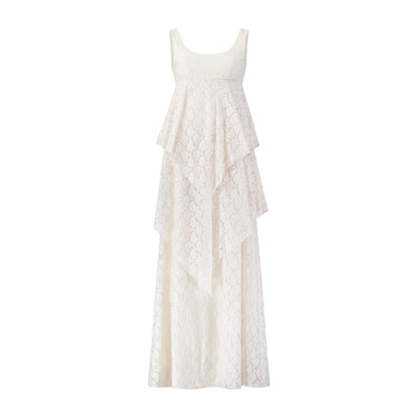 ARCHIVE - 1970s Ellis Tassel Detail Tiered Cream Lace Wedding Dress