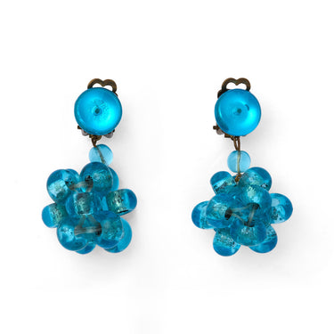 1960s Turquoise Glass Drop Clip On Earrings