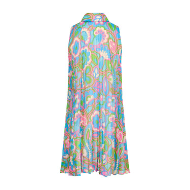 1960s Carnegie Boutique Psychedelic Sleeveless Pleated Mini-Dress
