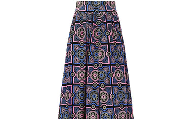 ARCHIVE - 1970s Adolfo Blue and Pink Embroidered Velvet Maxi Skirt