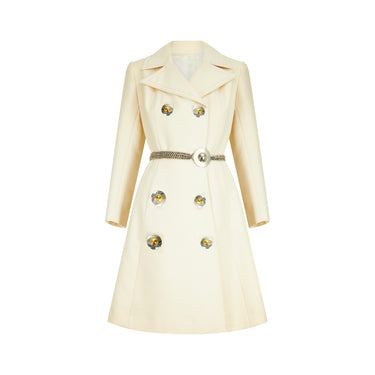 1970s Cardin-esque Couture Cream Wool Double-Breasted Coat