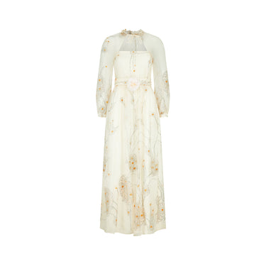 ARCHIVE - 1970s French Couture Cream Silver Glitter Chiffon Maxi Dress