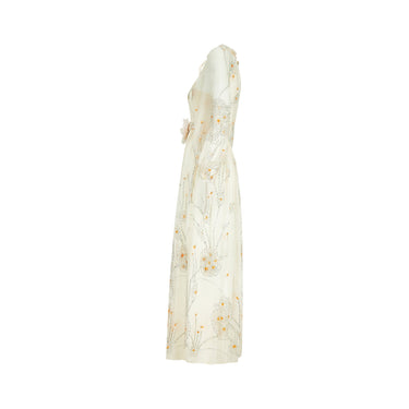 ARCHIVE - 1970s French Couture Cream Silver Glitter Chiffon Maxi Dress