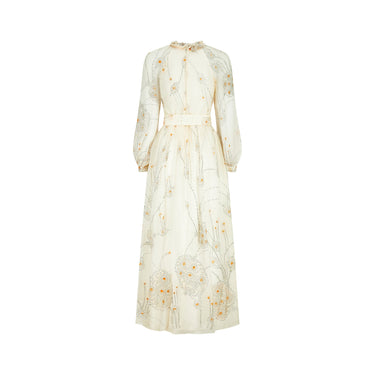 ARCHIVE - 1970s French Couture Cream Silver Glitter Chiffon Maxi Dress