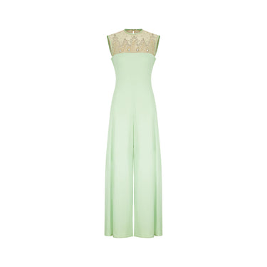 ARCHIVE - 1970s Lilli Diamond Pistachio Jersey Embellished Jumpsuit